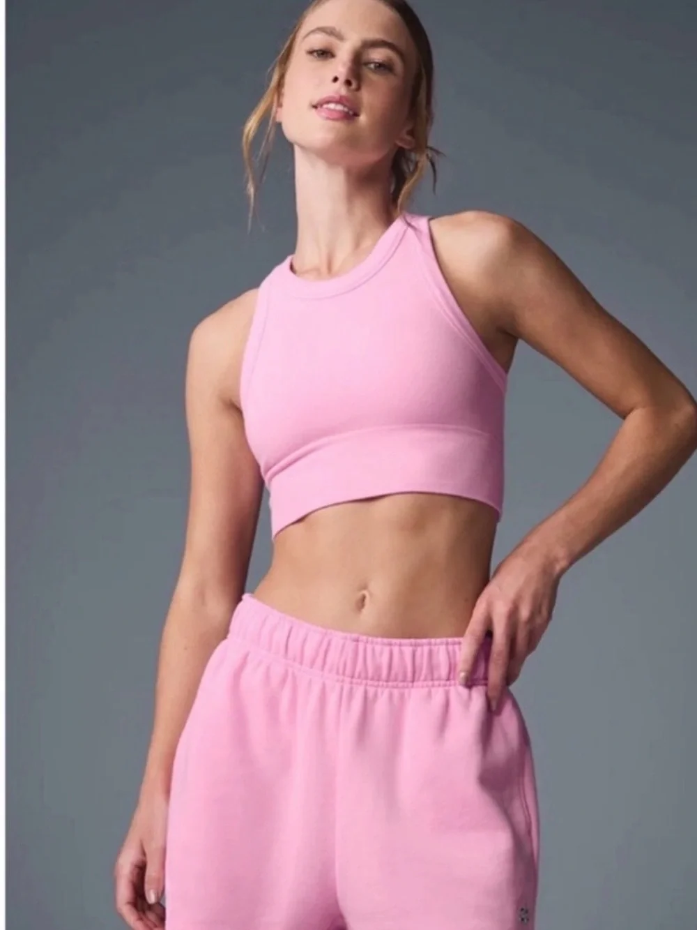 Alo Yoga Seamless Delight High Neck Tank Top Bra Sweet Pink Sz S 4-6 W9536R